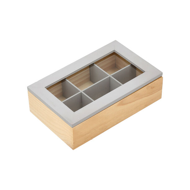 Tea Box 6 Sections Beige and Gray image number 0