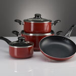 Cookware Non Stick Set 7 Pieces With Glass Lid Red image number 2