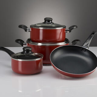 Cookware Non Stick Set 7 Pieces With Glass Lid Red