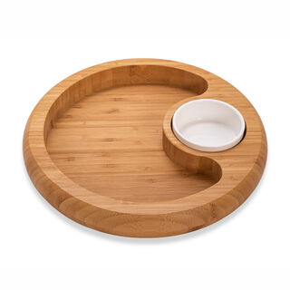 Alberto Bamboo Serving Plate With Ceramic Bowl 