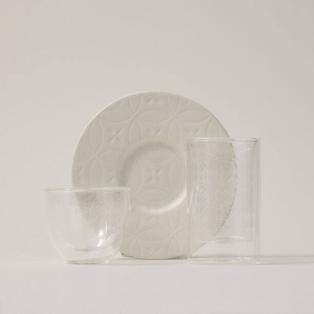 Dallaty white porcelain and glass Tea and coffee cups set 18 pcs image number 1
