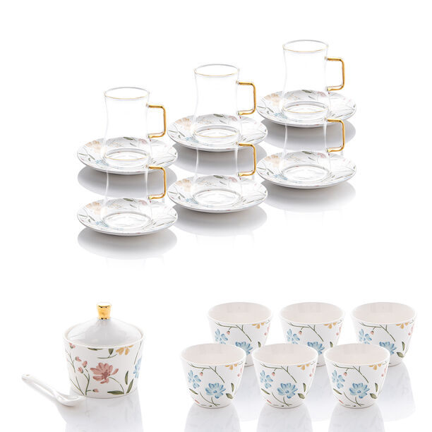 Dallaty white glass and porcelain Tea and coffee cups set 18 pcs image number 5