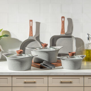 Alberto light grey 8 piece granite cookware set