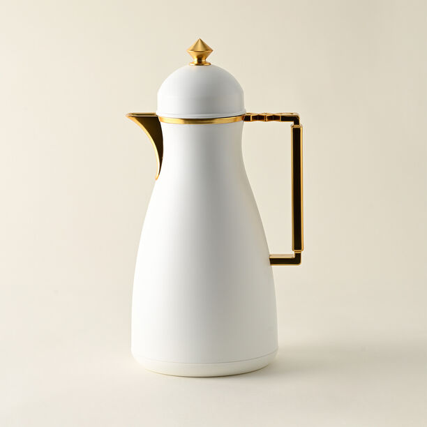 Dallaty 2 Pieces Plastic Vacuum Flask Koufa White & Gold 1L image number 2