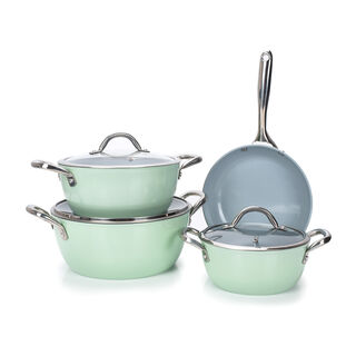 7Pcs Forged Cookware Set With Ceramic Coating Inside Green
