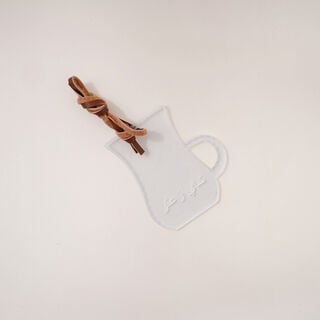 Vacuum flask arylic tag with thyme tea label