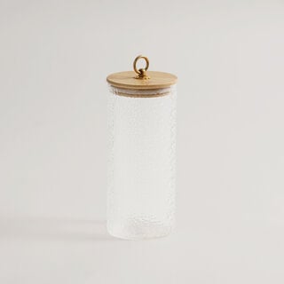 Alberto glass canister with bamboo lid 9*9*20.5cm