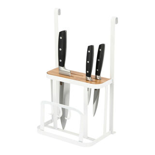 Alberto White Coated Over The Shelf Cutting Board With Knife Rack 