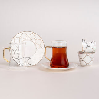 Dallaty white and gold porcelain tea and coffee cups set 18 pcs