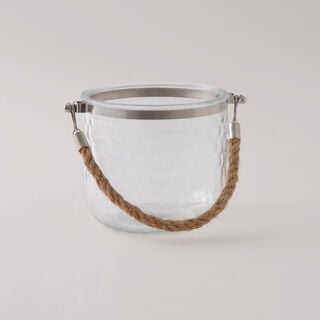 La Mesa glass ice bucket with metal tong and rope handle 13*13*11.5