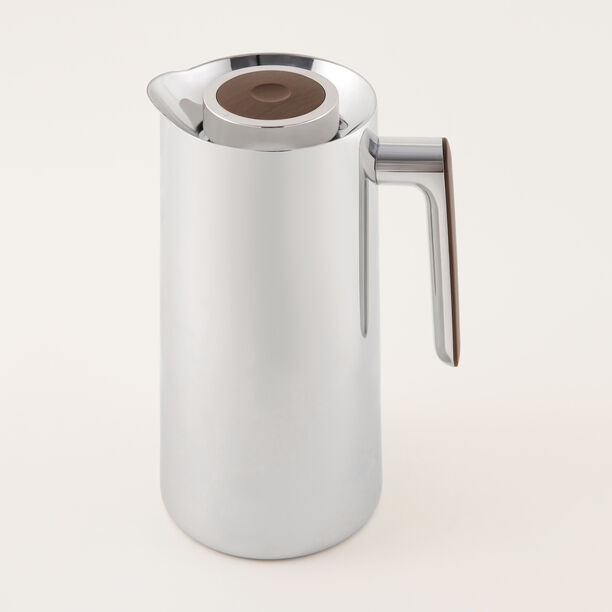 Dallaty 1L silver steel vacuum flask with wooden handle image number 2