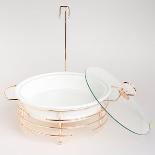 Round Food Warmer With Candle Stand Silver 12"