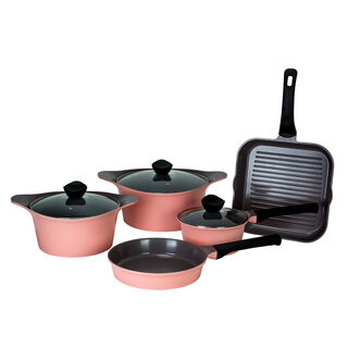 Alberto Tulip Aluminium Cookware Set 8Pcs With Glass Lids Pink Color