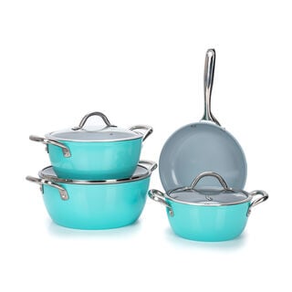 7Pcs Forged Cookware Set With Ceramic Coating Inside Blue