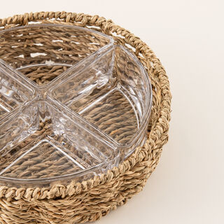 La Mesa glass section bowl with rattan base 20.5*20.5*6 cm