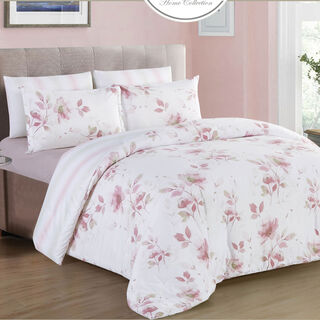 Cottage Microfiber King Comforter 6 Pcs Set, White/Pink, 230*250Cm