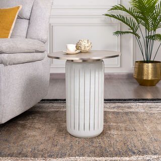 Side Table White Glass Basegold Brass Top 48 *56 cm