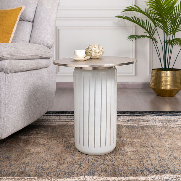 Side Table White Glass Basegold Brass Top 48 *56 cm image number 0