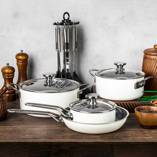 7 Pcs White Porsteel Cookware Set