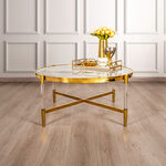 Stainless Steel With Glass Coffee Table Top Acrylic Feet Dia.98X Ht: 43 Cm image number 0