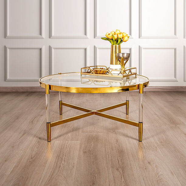 Stainless Steel With Glass Coffee Table Top Acrylic Feet Dia.98X Ht: 43 Cm image number 0