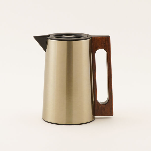 Dallaty Steel Vacuum Flask With Wood Handle 1L, Beige image number 0