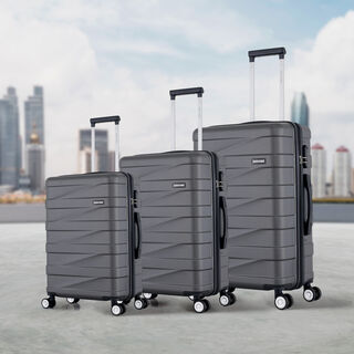 3 Piece Abs Trolley Case Set Horizontal Stripes Dark Grey 20/24/28"