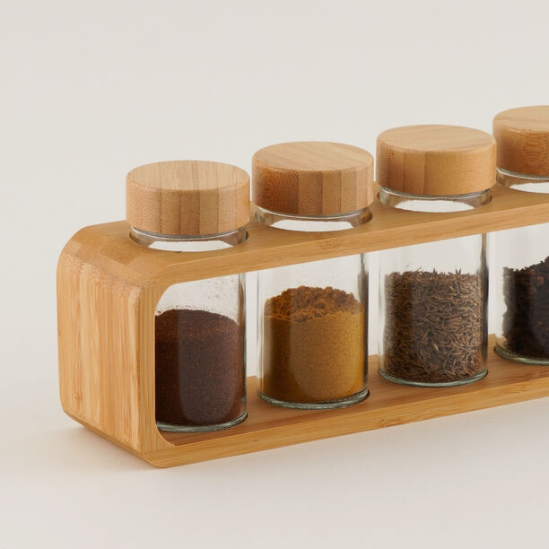 البرتو طقم علب بهارات زجاج مع حامل خشب 4 قطع 25.2*6.4*10.6 سم image number 1