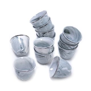 La Mesa 12 Pisces Marble Arabic Coffee Cups Silver