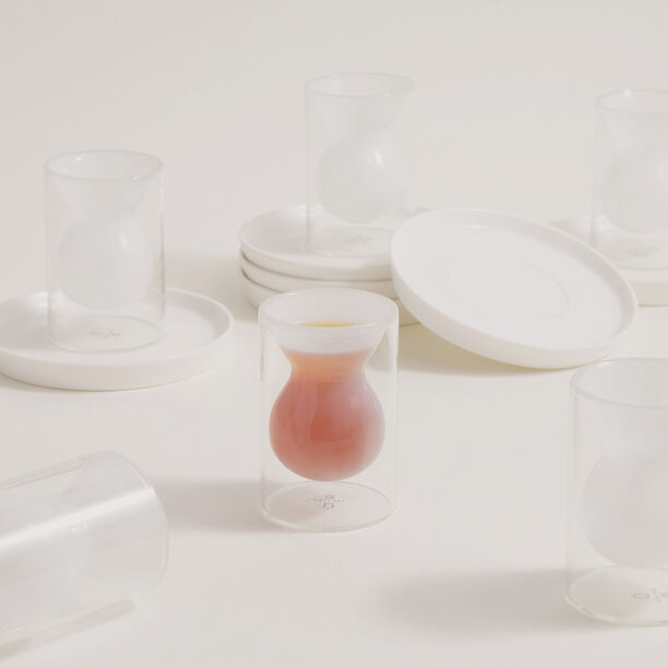 Dallaty 12 pcs double wall glass tea set with porcelain saucers, white image number 4