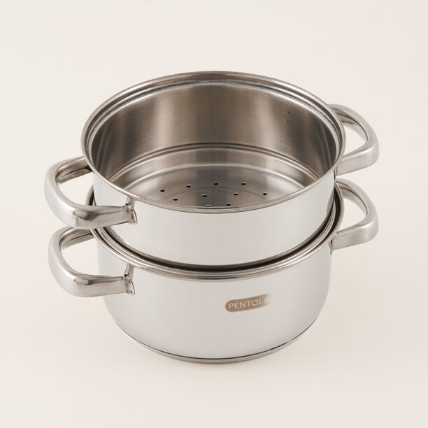 Pentola 2 tier stainless steel steamer with glass lid, silver image number 1