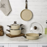 Alberto 7pcs 4mm granite cookware set brownstone color handle image number 0