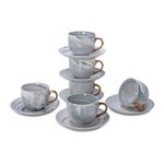 La Mesa Tea Cup & Saucer Set 12 Pieces Grey Marble With Gold image number 2
