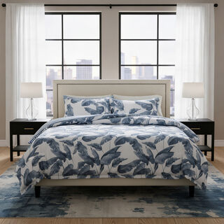 Cottage 6 Pcs Microfiber King Comforter Set, White/Blue, 230*250Cm