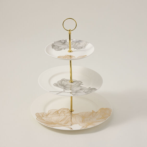 La Mesa Porcelain Cake Stand 3 Tiers Golden Garden image number 0