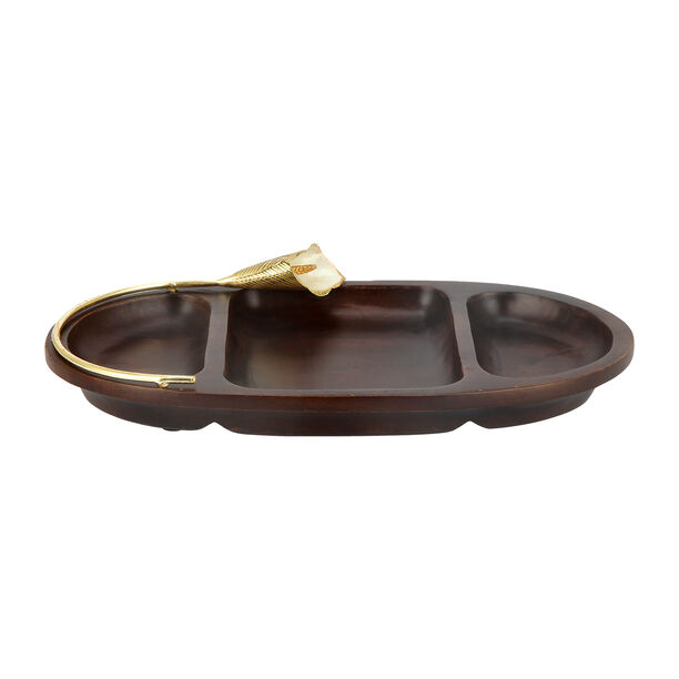 Wooden 3 Portion Dish With Lily Decoration image number 1
