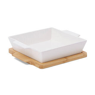 Porcelain Square Dish With Bamboo