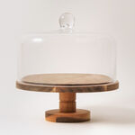 La Mesa glass cake stand with wood base 26.5*28.5cm image number 0