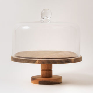La Mesa glass cake stand with wood base 26.5*28.5cm