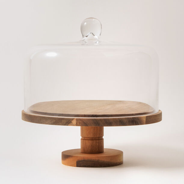 La Mesa glass cake stand with wood base 26.5*28.5cm image number 0