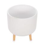 Ceramic Planter With Wooden Leg White  image number 1
