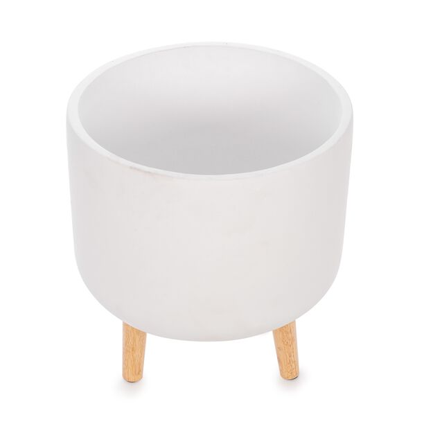Ceramic Planter With Wooden Leg White  image number 1