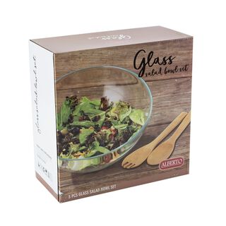 Glass Salad Bowl With Two Wooden Spoons