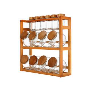 12 Pcs Glass Spice Jar With Wooden Rack