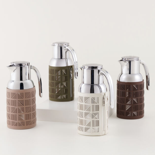 دلتي دلة ستانلس ستيل بلمسة جلد، بيج فاتح 1.3 لتر image number 4