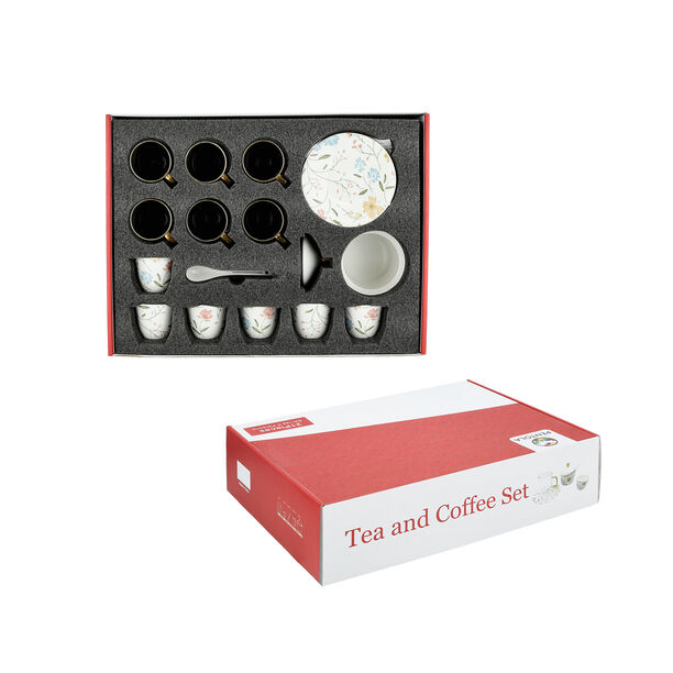 Dallaty white glass and porcelain Tea and coffee cups set 18 pcs image number 8
