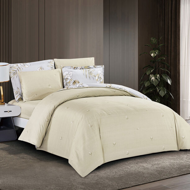 Unique home 6pc grey floral twin cotton comforter set1 70*240cm image number 1