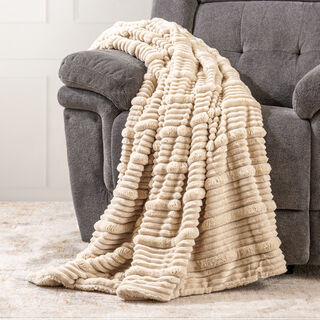Contrast ribs jacquard flannel blanket 150*200cm beige