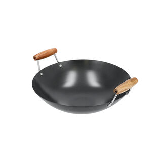 Wok Pan with Wood Handle NonStick Round 38Cm* 2.0Mm Black Finladia