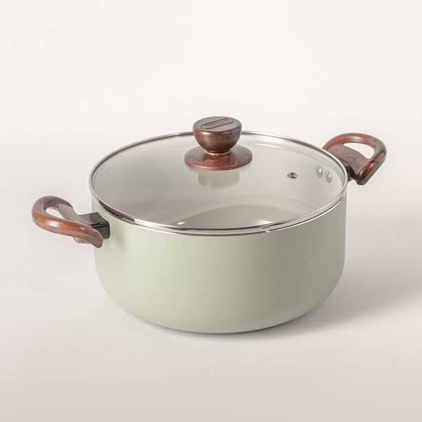 7 Pcs non stick cookware set with glass lid green image number 2